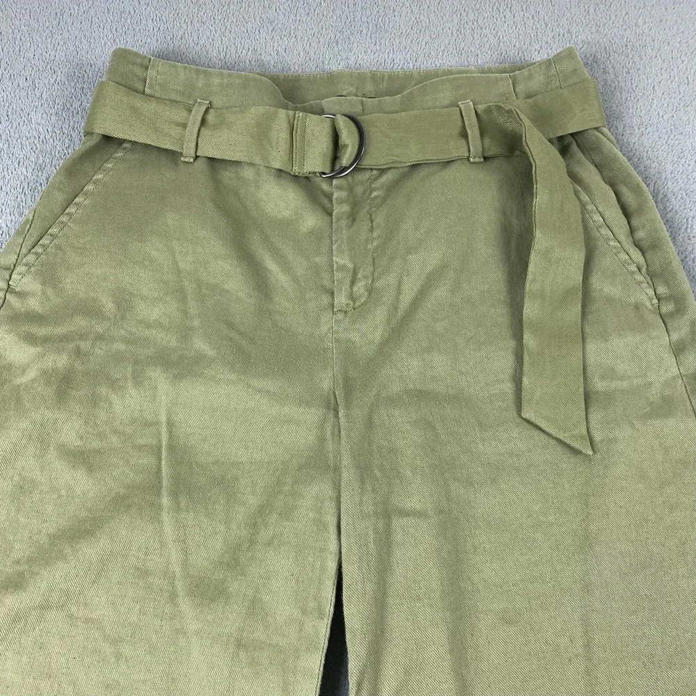 Banana Republic Womens 10L Wide Leg Pants Olive Green Linen Blend Belted Utility